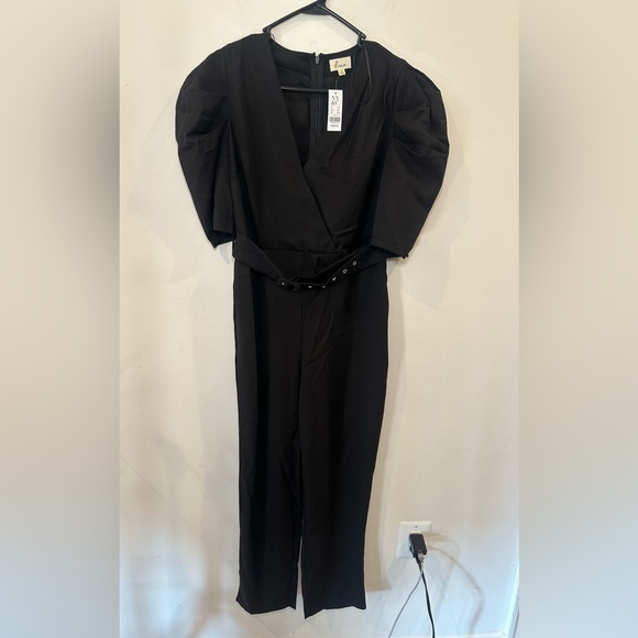 New York & Company Women's Puff Sleeve Belted Jumpsuit - Lena Black - Picture 5 of 5